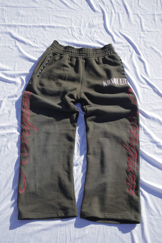 OLIVE STUDDED PANTS