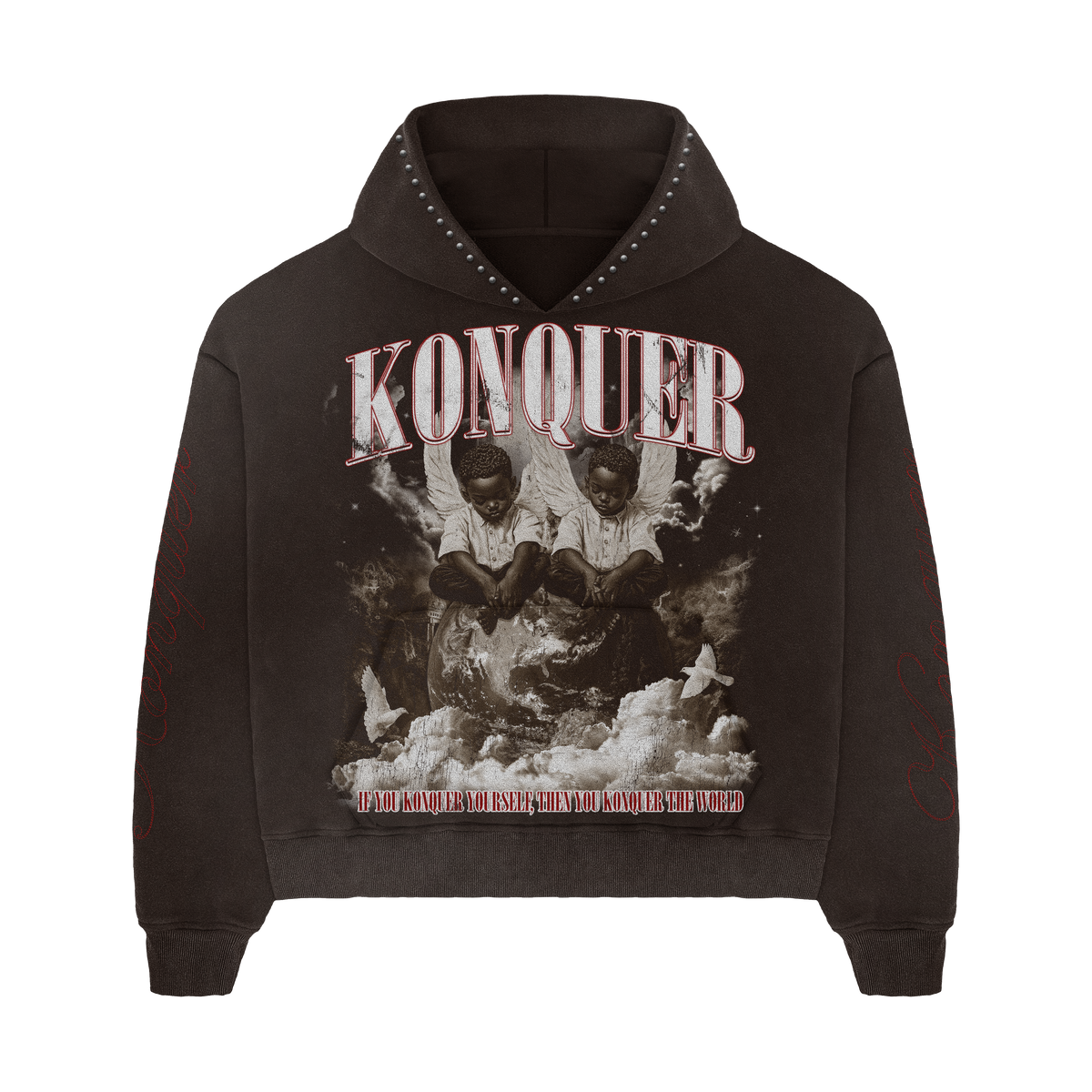 BROWN STUDDED HOODIE