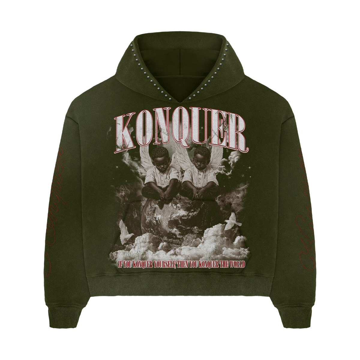 OLIVE STUDDED HOODIE