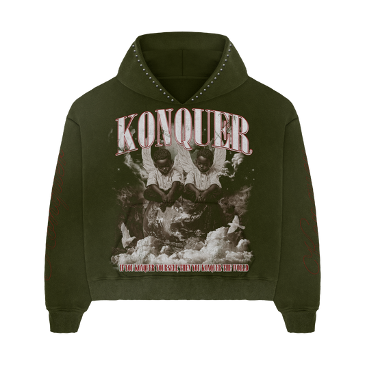 OLIVE STUDDED HOODIE
