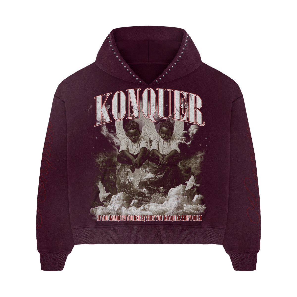 BURGUNDY STUDDED HOODIE