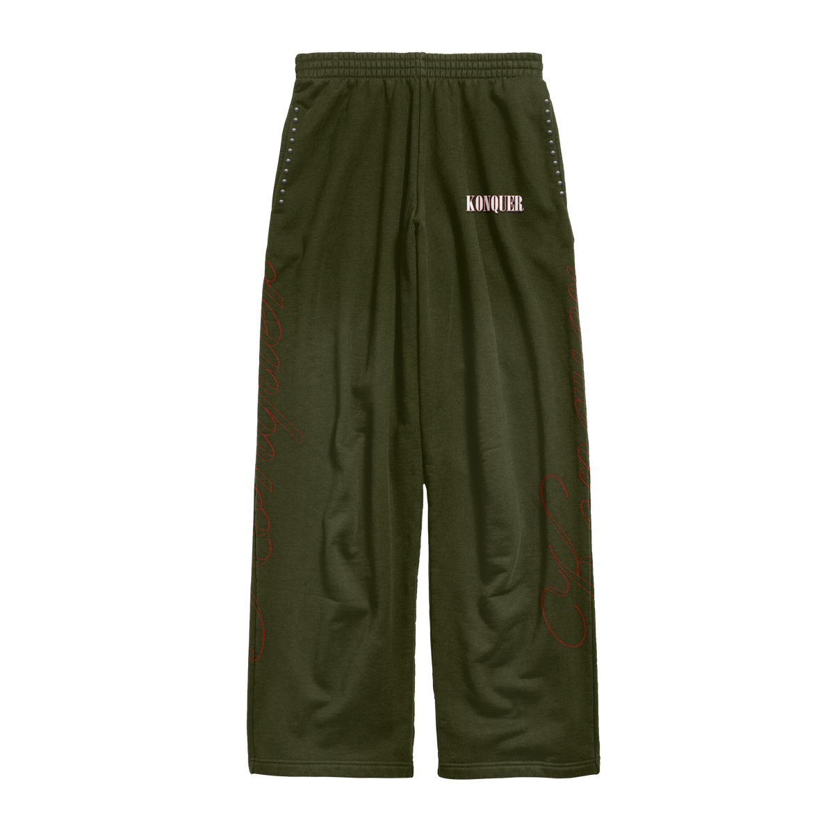 OLIVE STUDDED PANTS