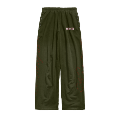 OLIVE STUDDED PANTS