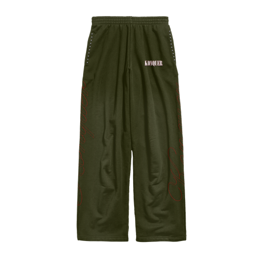 OLIVE STUDDED PANTS